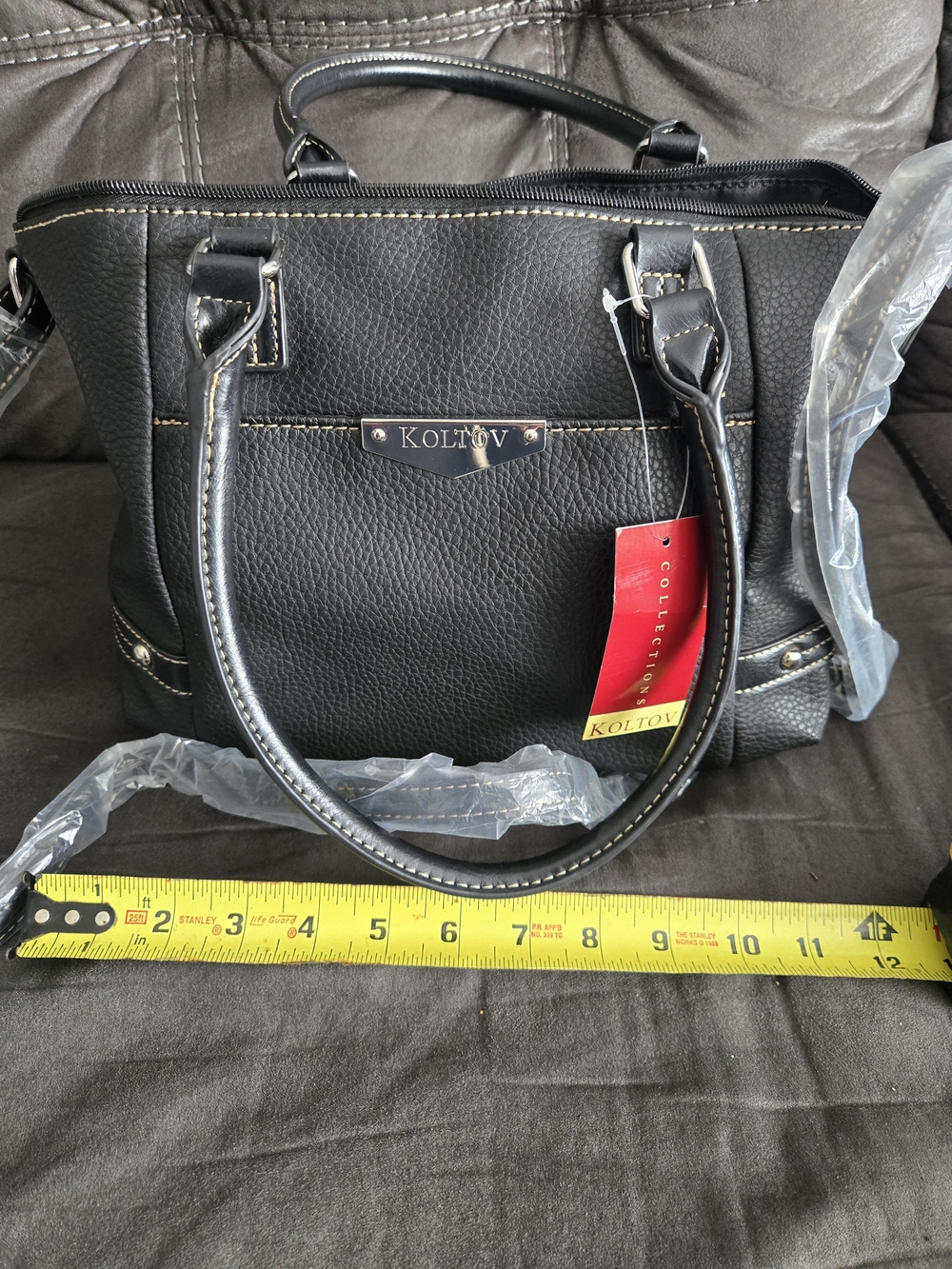 Koltov Black Pebbled Leather Tote Bag